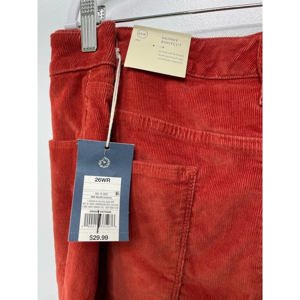 Universal Thread Womens Skinny Bootcut Corduroy Pants Orange Red 26W NEW Boho